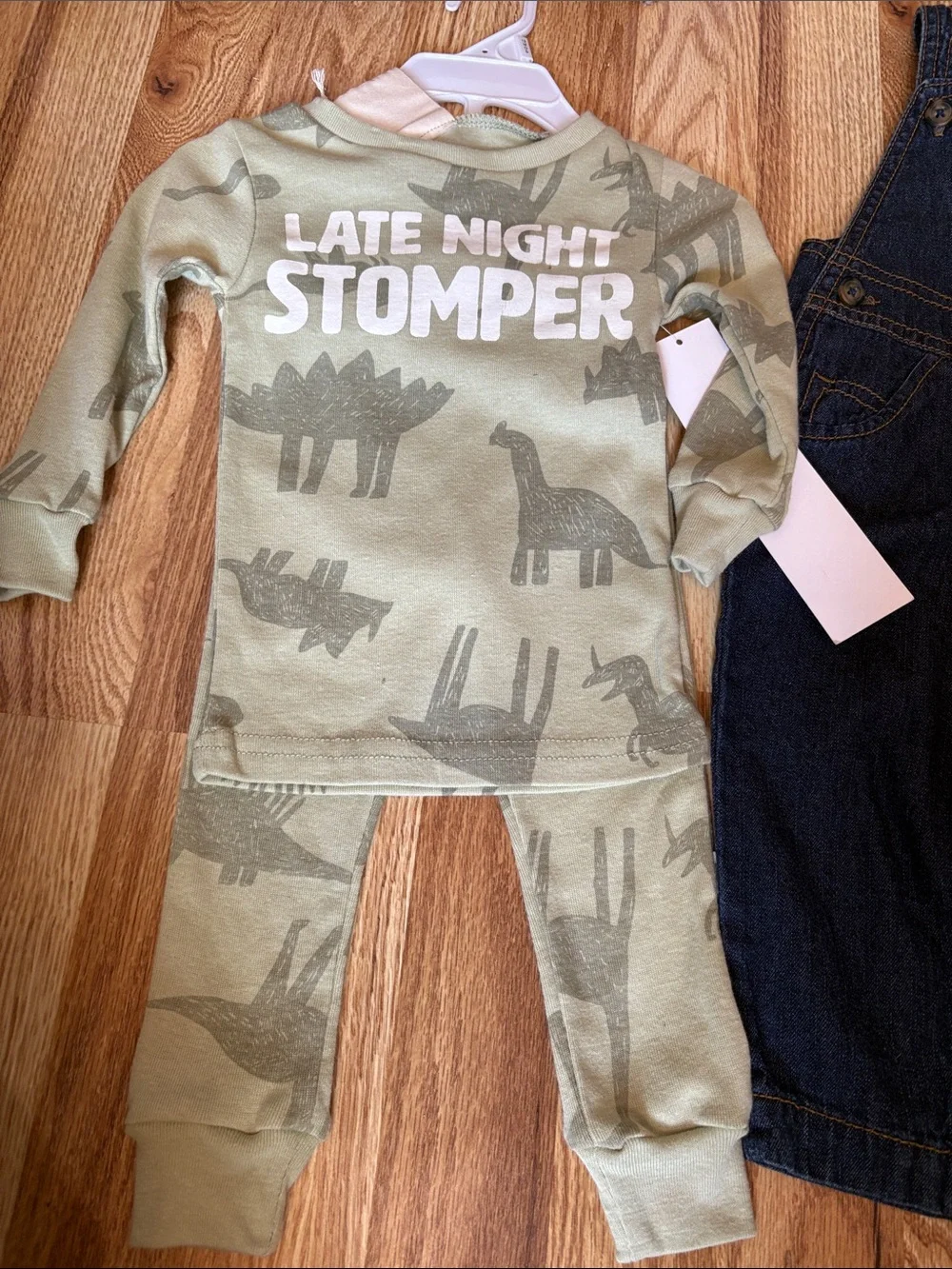 5 iPiece Green Stripe & Olive Top Set overalls pj set nwt